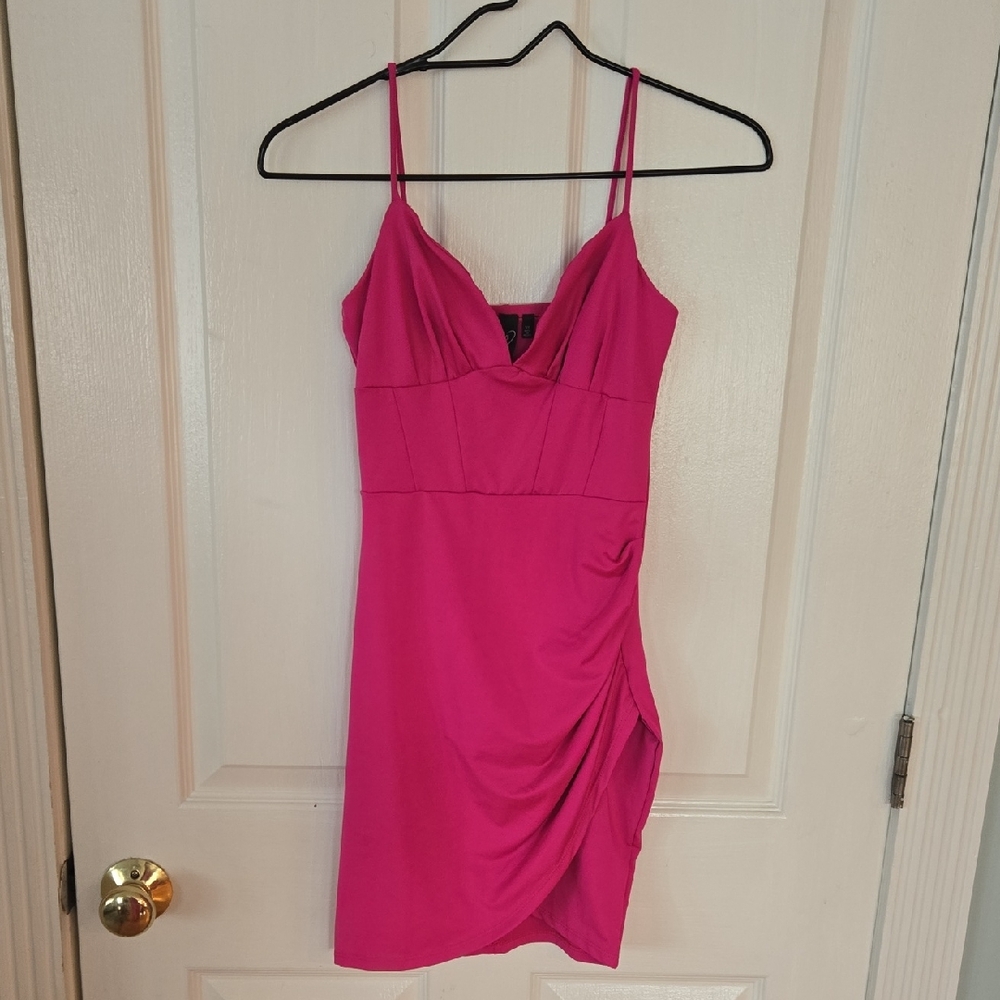 Windsor Hot Pink Spaghetti-Strap Ruched Mini Dress